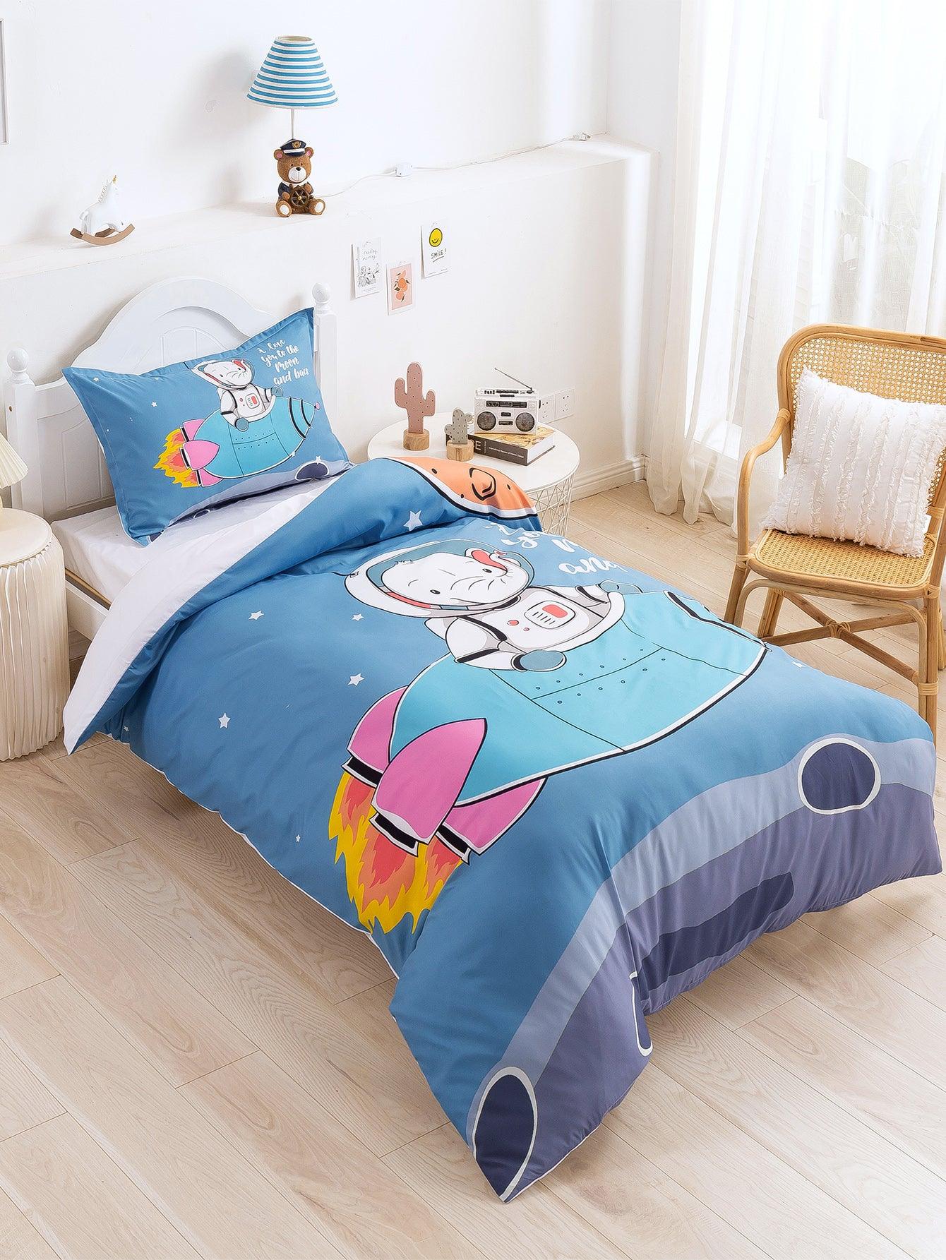 3D Cartoon Elephant Astronaut Space Quilt Cover Set Bedding Set Duvet Cover Pillowcases 337