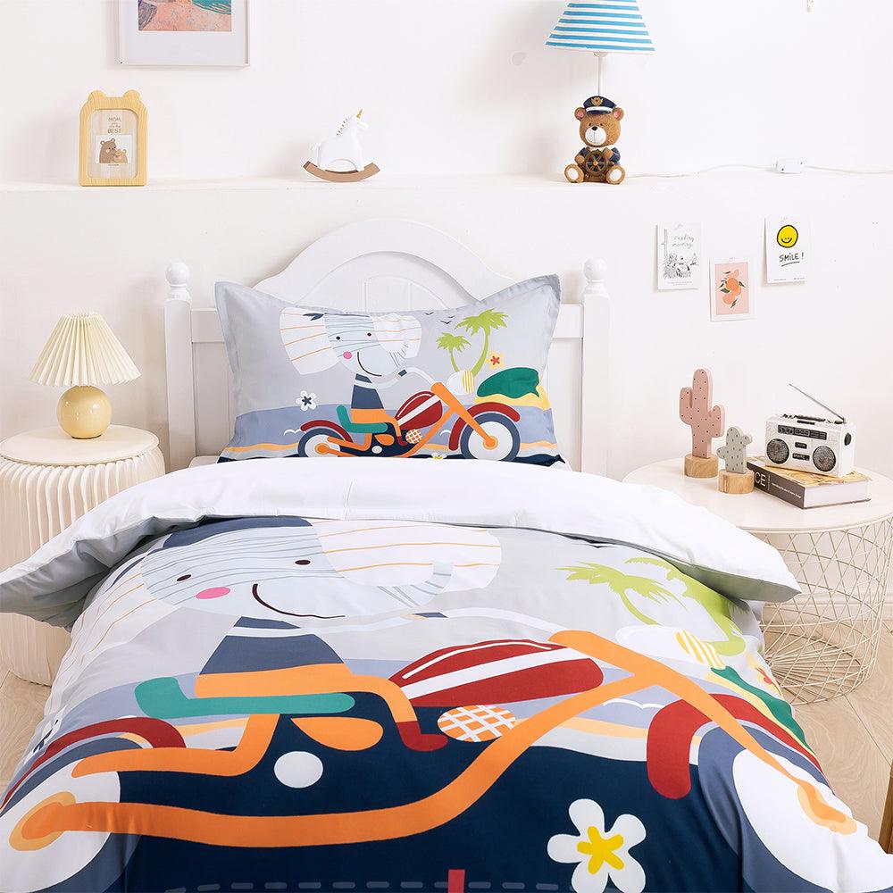 3D Cartoon Animal Elephant Bike Quilt Cover Set Bedding Set Duvet Cover Pillowcases 334