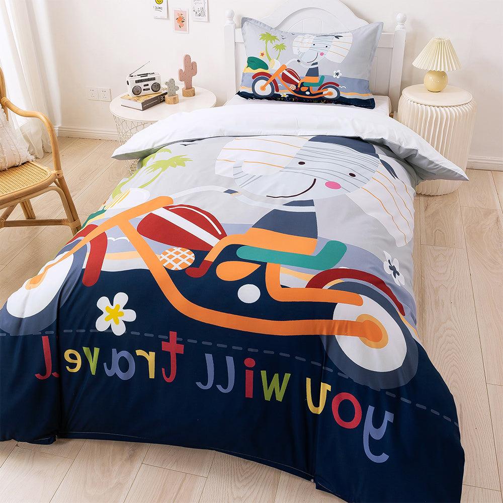 3D Cartoon Animal Elephant Bike Quilt Cover Set Bedding Set Duvet Cover Pillowcases 334