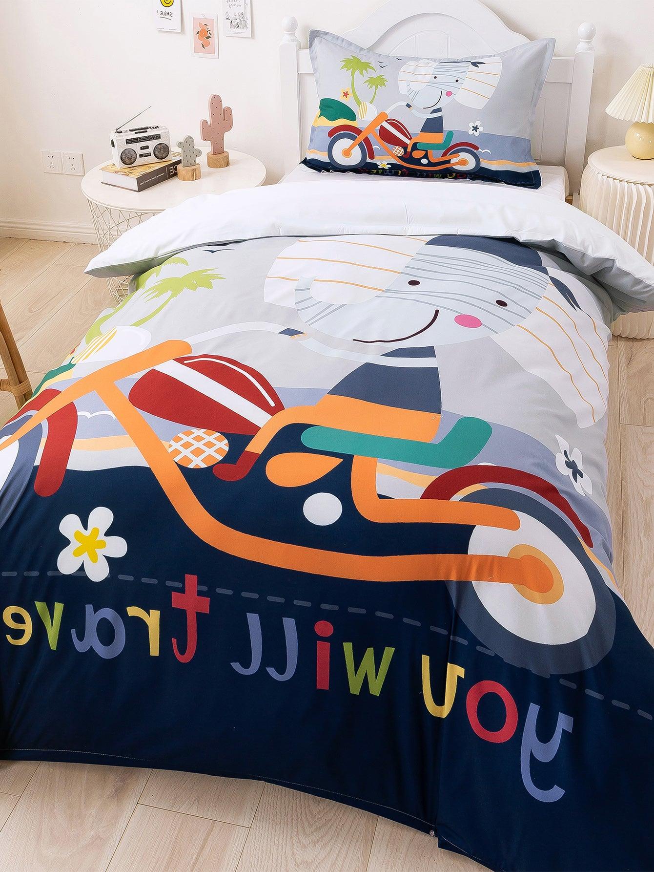 3D Cartoon Animal Elephant Bicycle Quilt Cover Set Bedding Set Duvet Cover Pillowcases 338