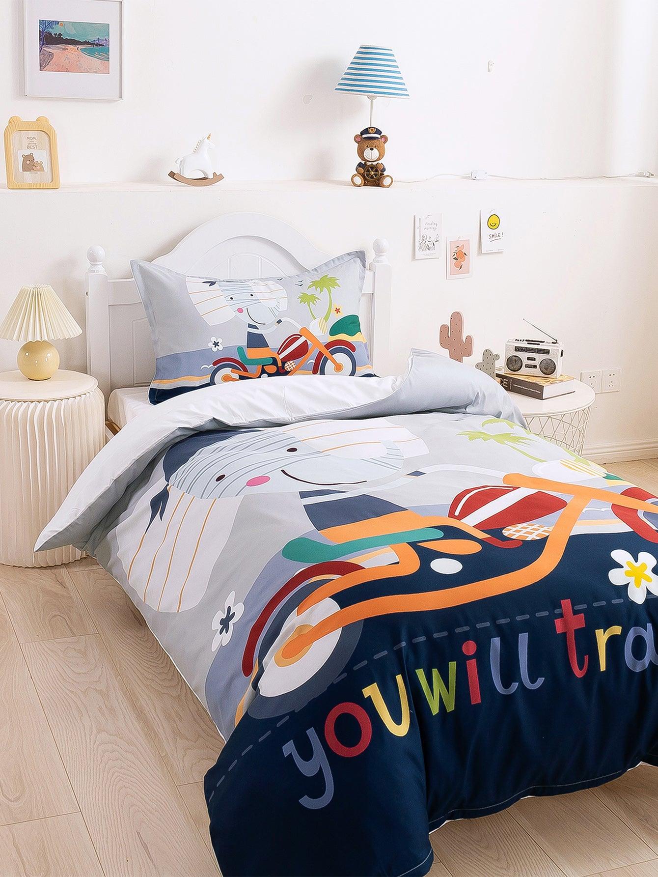 3D Cartoon Animal Elephant Bicycle Quilt Cover Set Bedding Set Duvet Cover Pillowcases 338