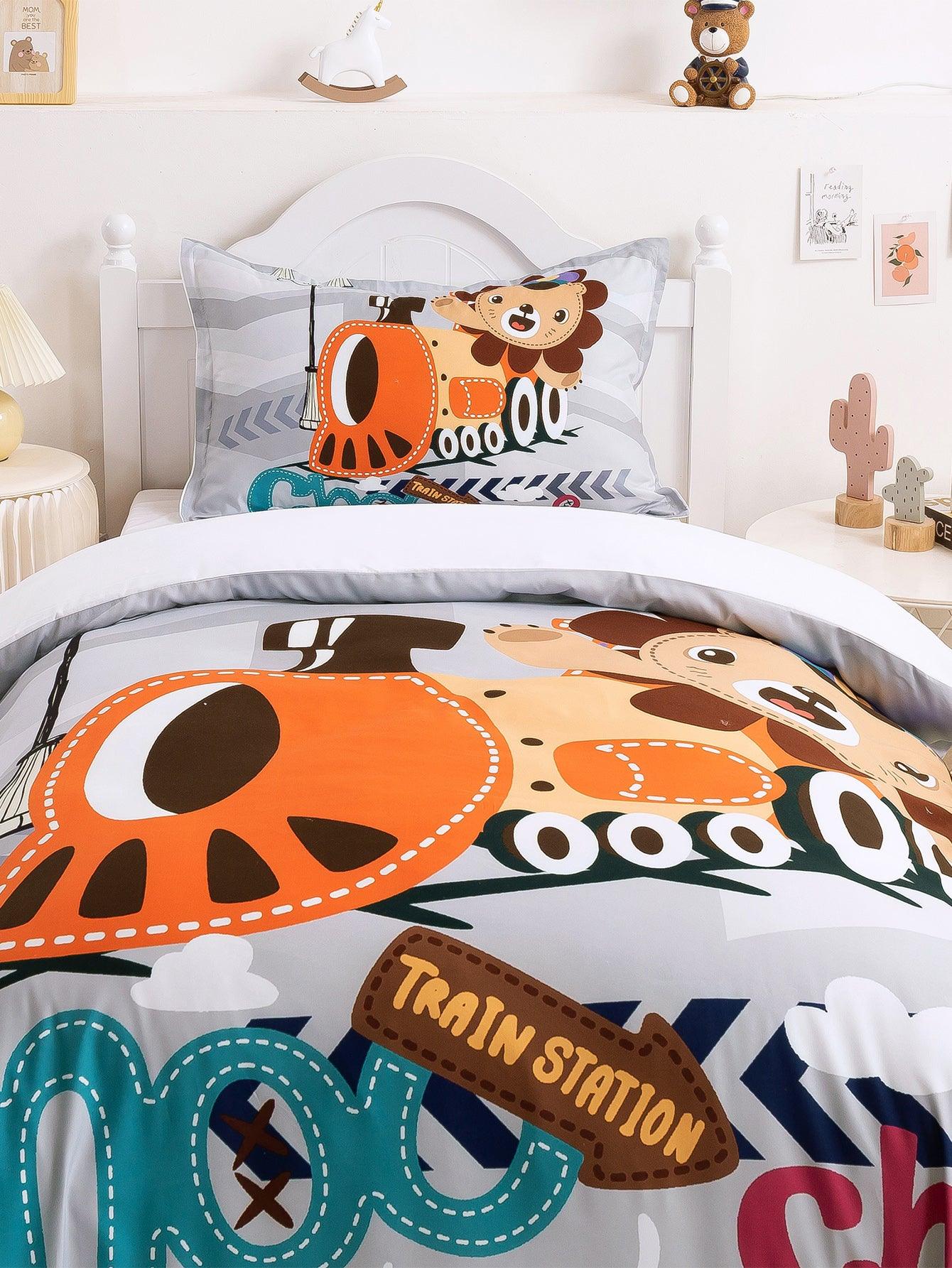 3D Cartoon Animal Lion Train Quilt Cover Set Bedding Set Duvet Cover Pillowcases 339