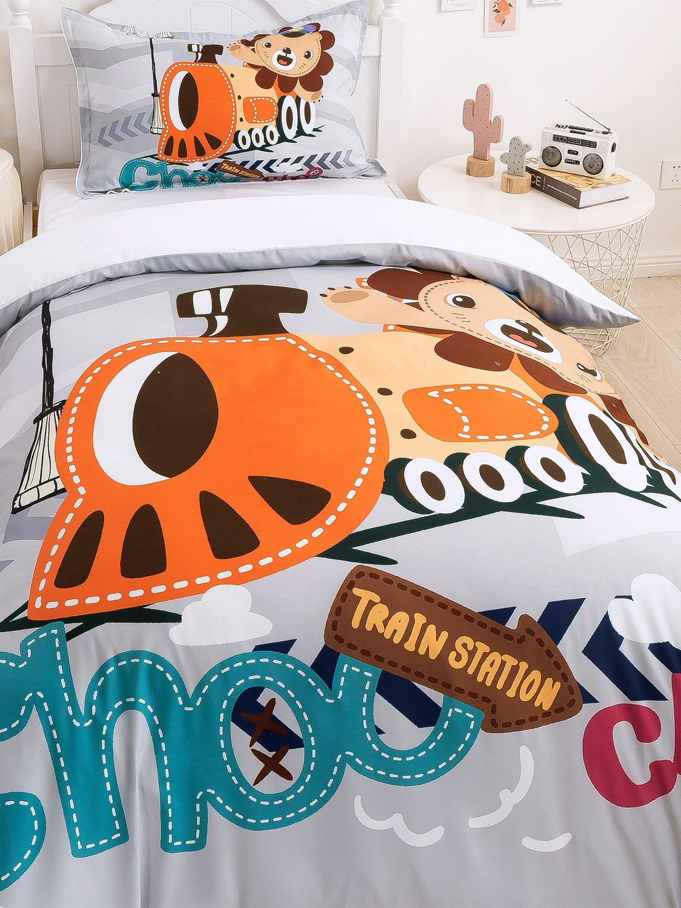 3D Cartoon Animal Lion Train Quilt Cover Set Bedding Set Duvet Cover Pillowcases 339