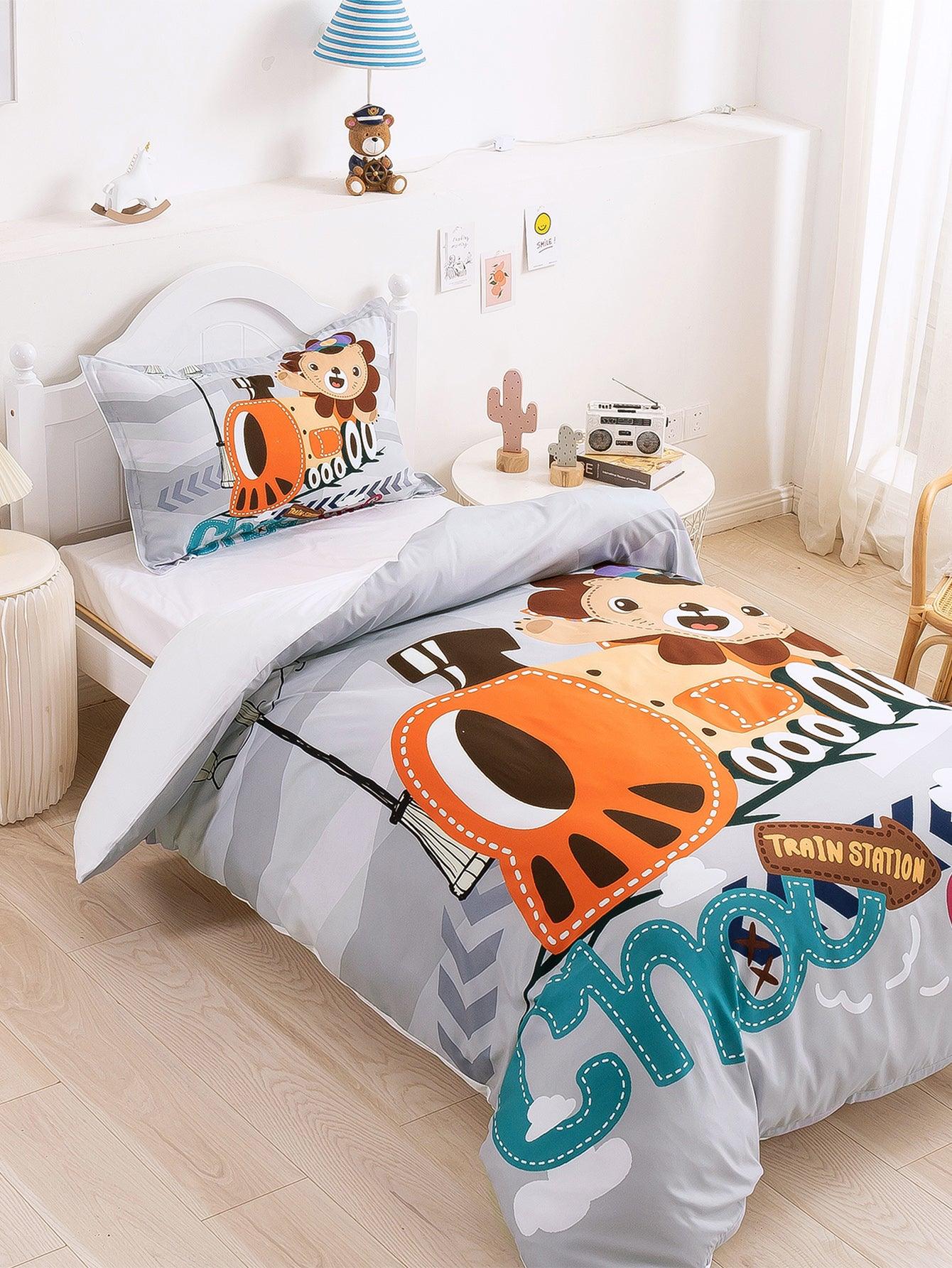 3D Cartoon Animal Lion Train Quilt Cover Set Bedding Set Duvet Cover Pillowcases 339