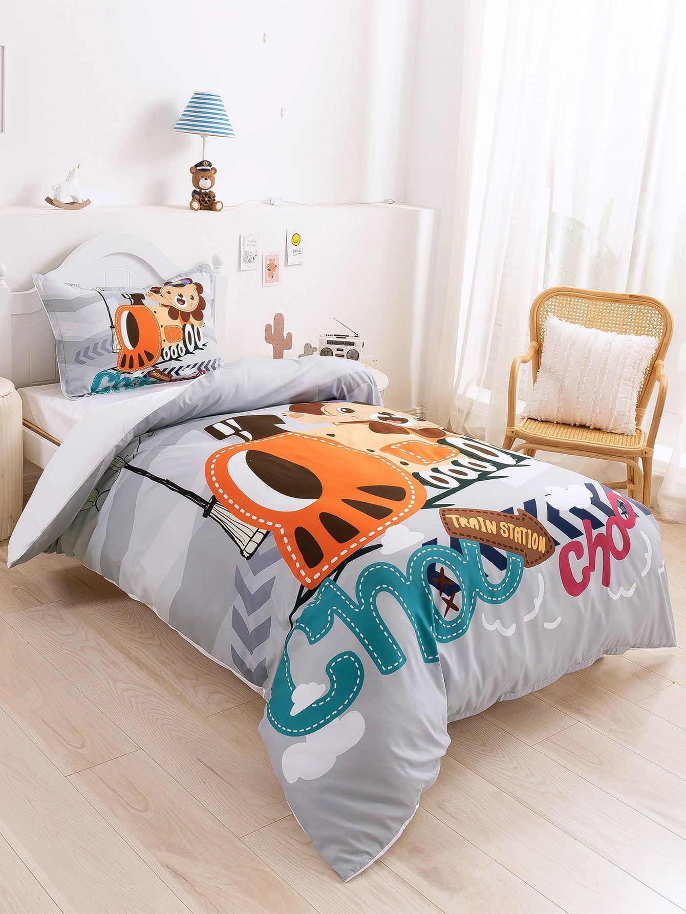 3D Cartoon Animal Lion Train Quilt Cover Set Bedding Set Duvet Cover Pillowcases 339
