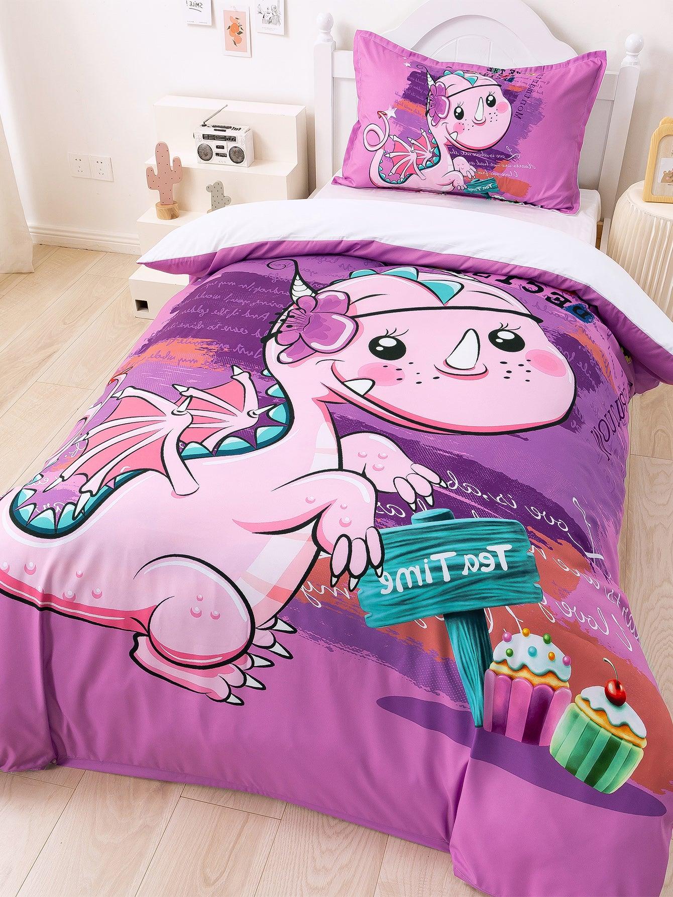 3D Cartoon Animal Dinosaur Purple Quilt Cover Set Bedding Set Duvet Cover Pillowcases 342