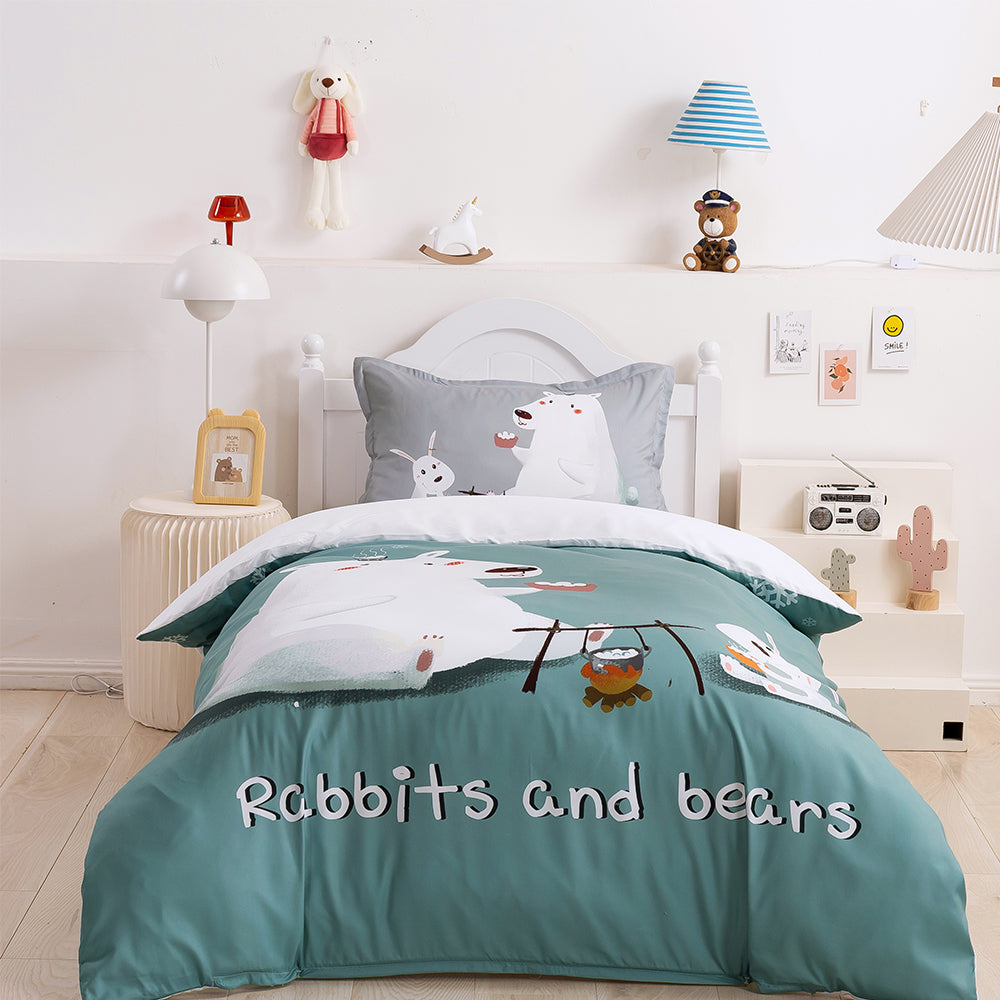 3D Bear Rabbit Green Quilt Cover Set Bedding Set Duvet Cover Pillowcases 208