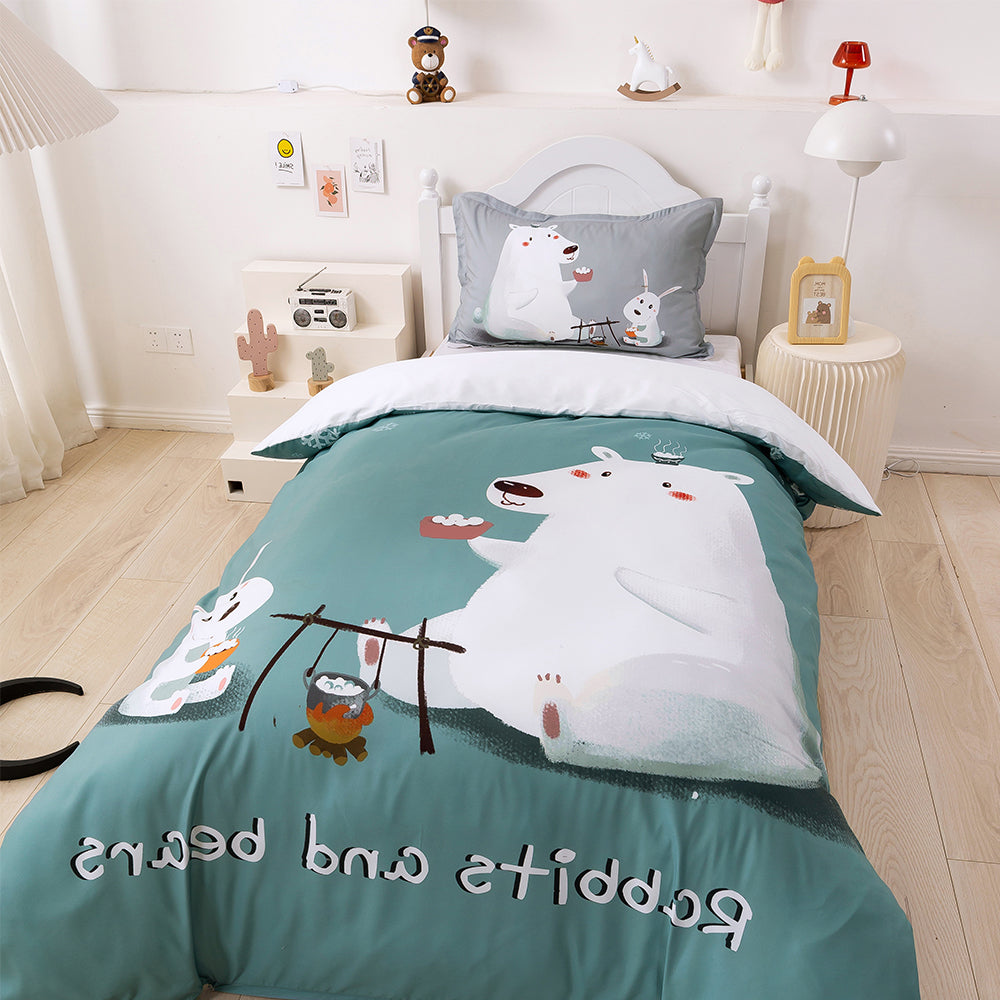 3D Bear Rabbit Green Quilt Cover Set Bedding Set Duvet Cover Pillowcases 208
