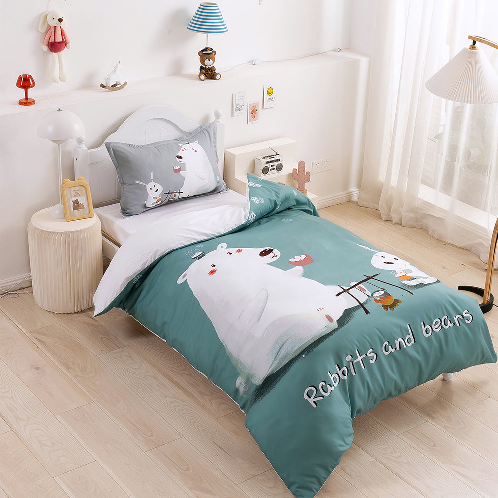 3D Bear Rabbit Green Quilt Cover Set Bedding Set Duvet Cover Pillowcases 208