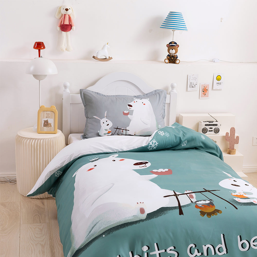 3D Bear Rabbit Green Quilt Cover Set Bedding Set Duvet Cover Pillowcases 208