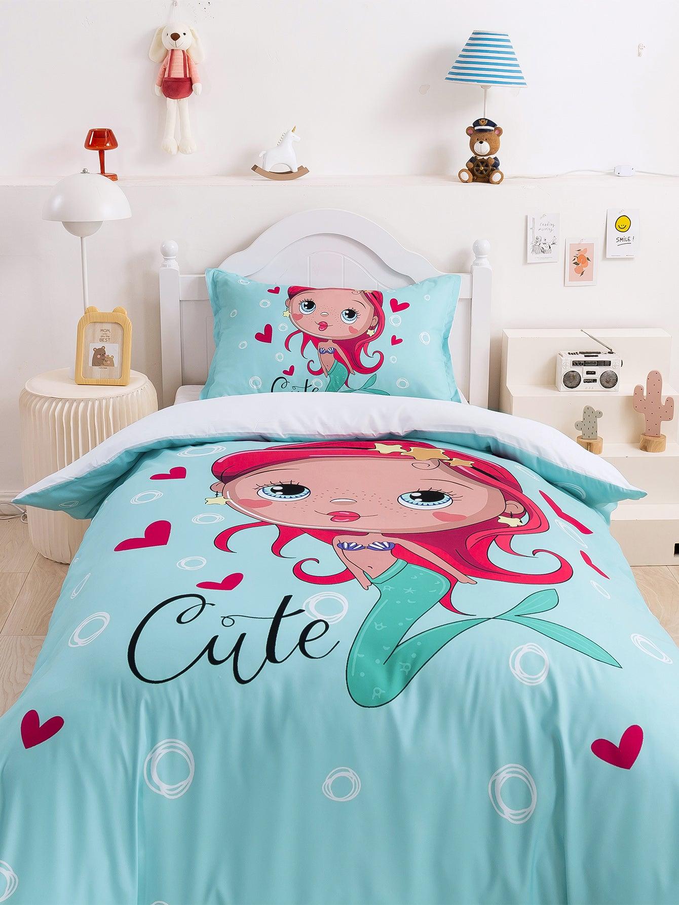 3D Cartoon Animal Mermaid Pattern Quilt Cover Set Bedding Set Duvet Cover Pillowcases 345