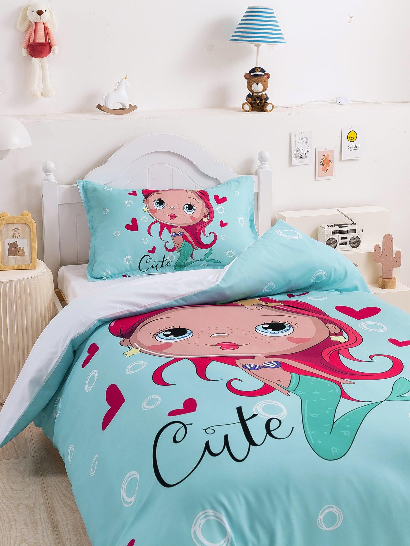 3D Cartoon Animal Mermaid Pattern Quilt Cover Set Bedding Set Duvet Cover Pillowcases 345