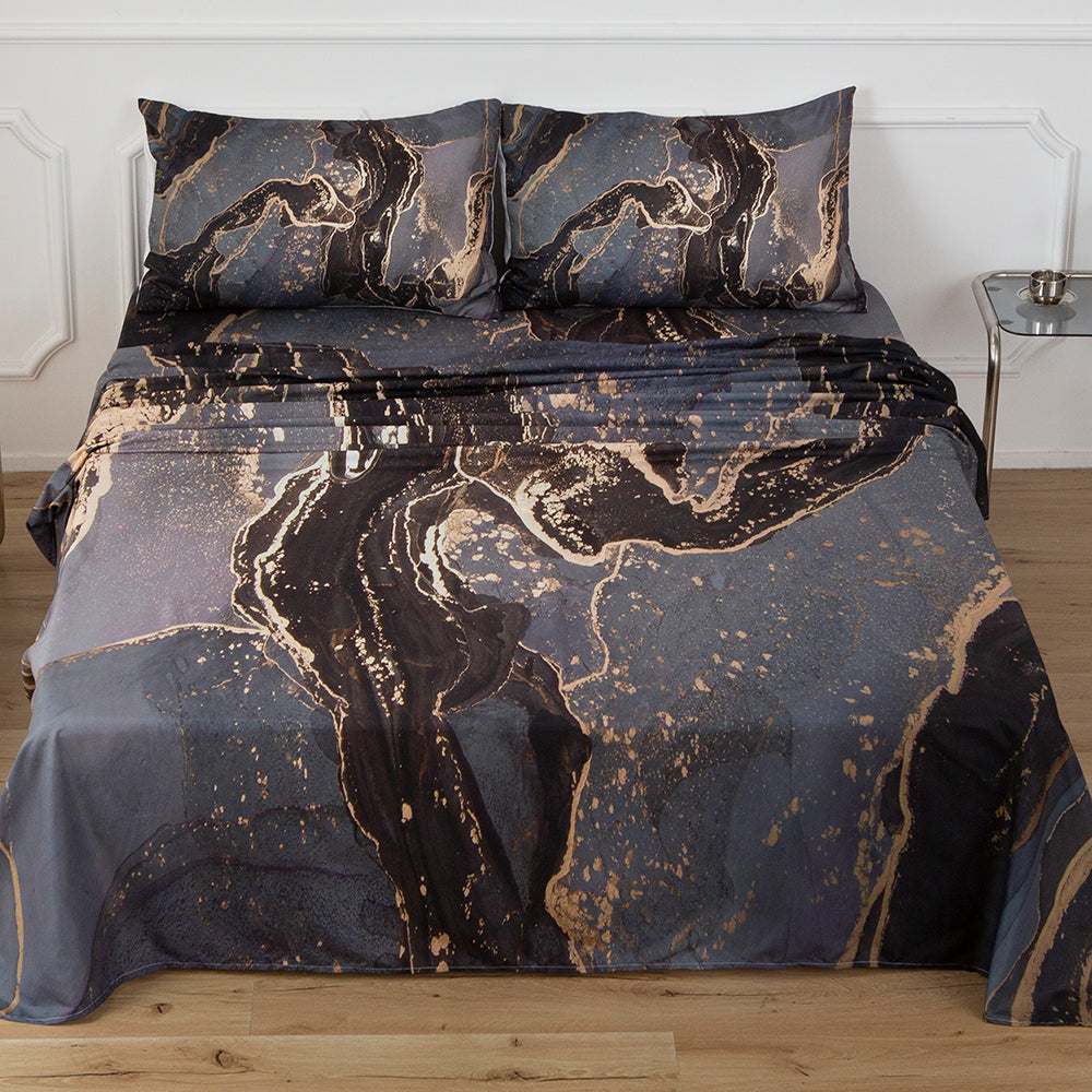 3D Black Golden Marble Quilt Cover Set Bedding Set Duvet Cover Pillowcases 708