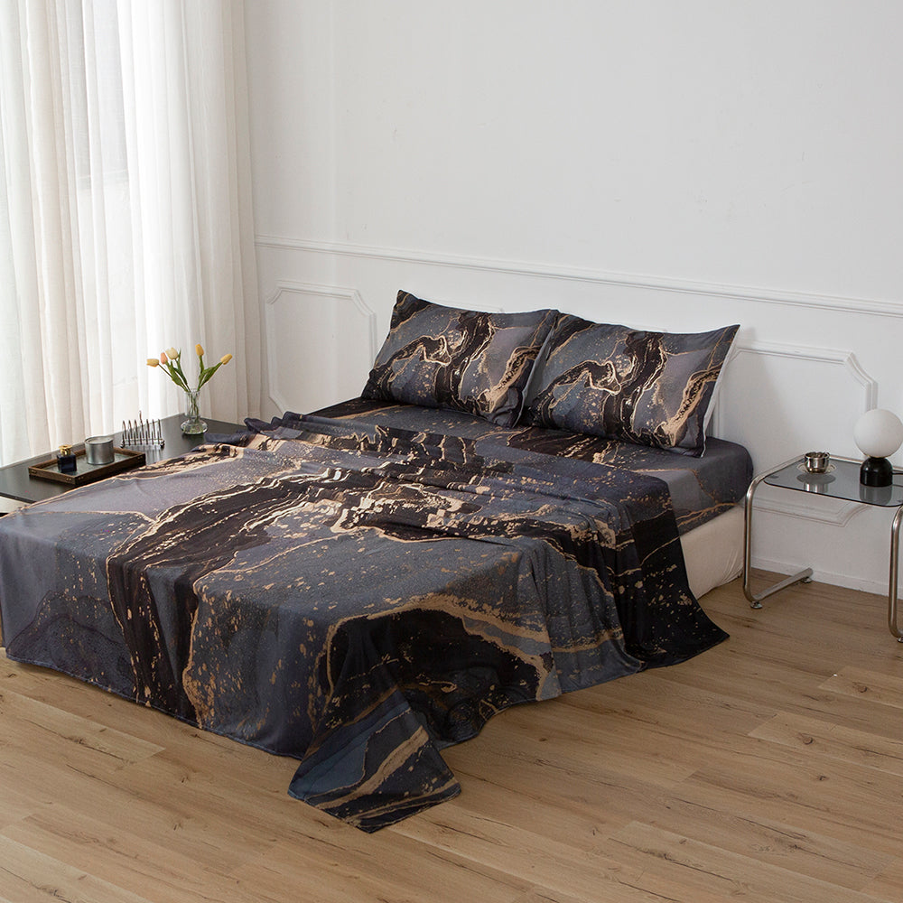 3D Black Golden Marble Quilt Cover Set Bedding Set Duvet Cover Pillowcases 708