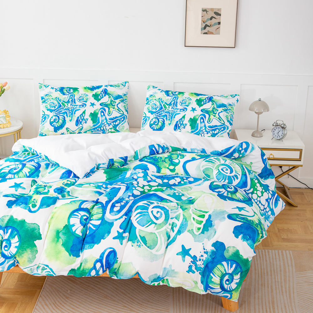 3D Blue Conch Starfish Pattern Quilt Cover Set Bedding Set Duvet Cover Pillowcases 581