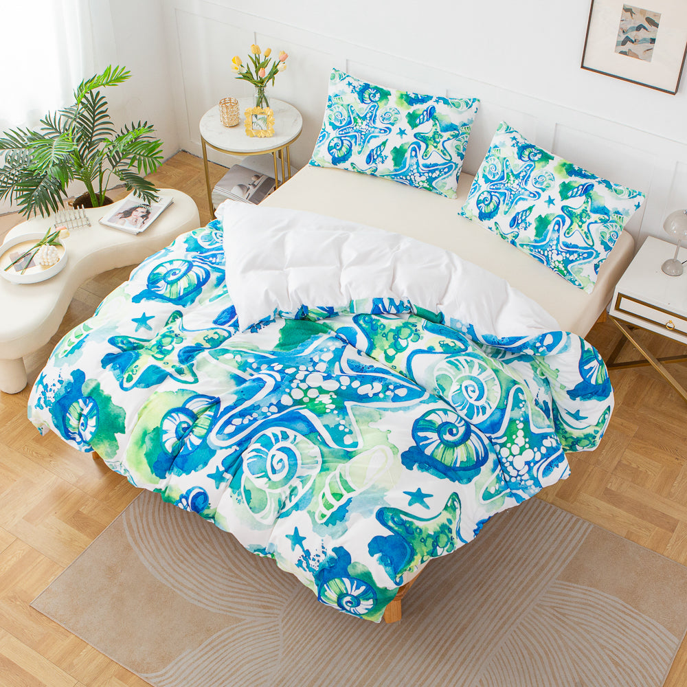 3D Blue Conch Starfish Pattern Quilt Cover Set Bedding Set Duvet Cover Pillowcases 581