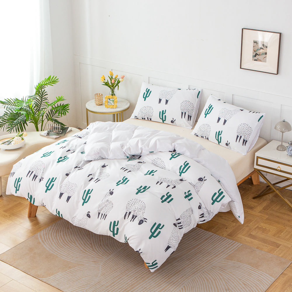 3D Alpaca Cactus Pattern Quilt Cover Set Bedding Set Duvet Cover Pillowcases 580