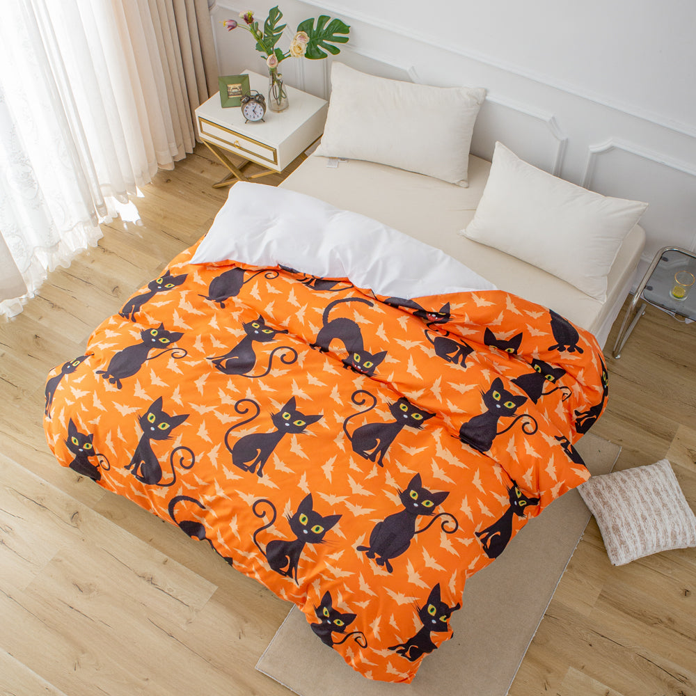 3D Black Cat Orange Pattern Quilt Cover Set Bedding Set Duvet Cover Pillowcases 719