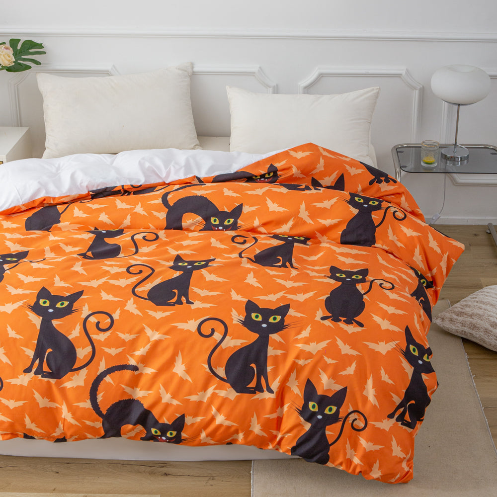 3D Black Cat Orange Pattern Quilt Cover Set Bedding Set Duvet Cover Pillowcases 719