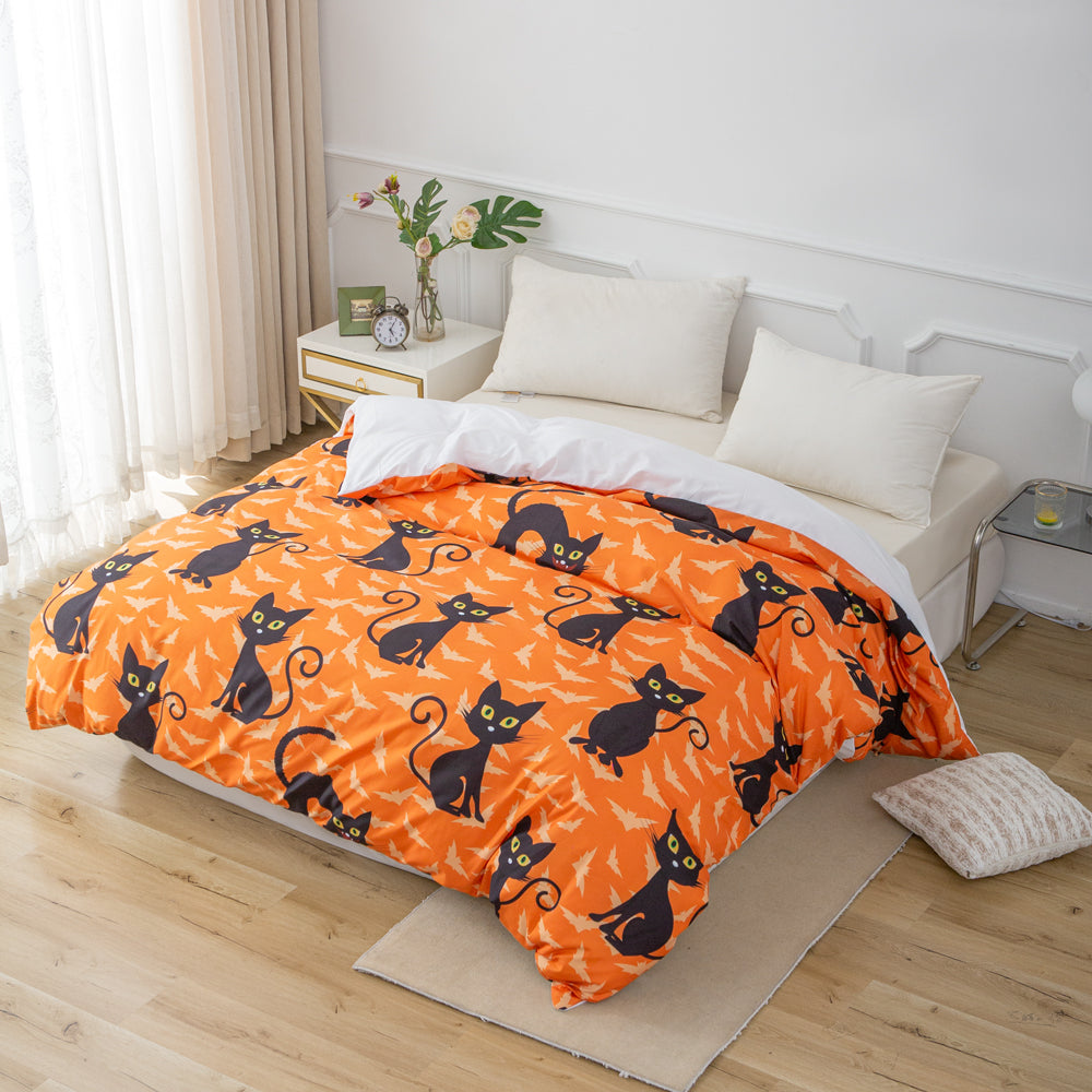 3D Black Cat Orange Pattern Quilt Cover Set Bedding Set Duvet Cover Pillowcases 719