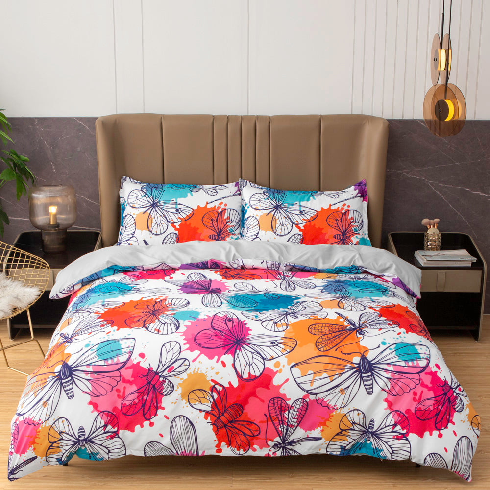 3D Butterfly Dragonfly Colorful Quilt Cover Set Bedding Set Duvet Cover Pillowcases 503