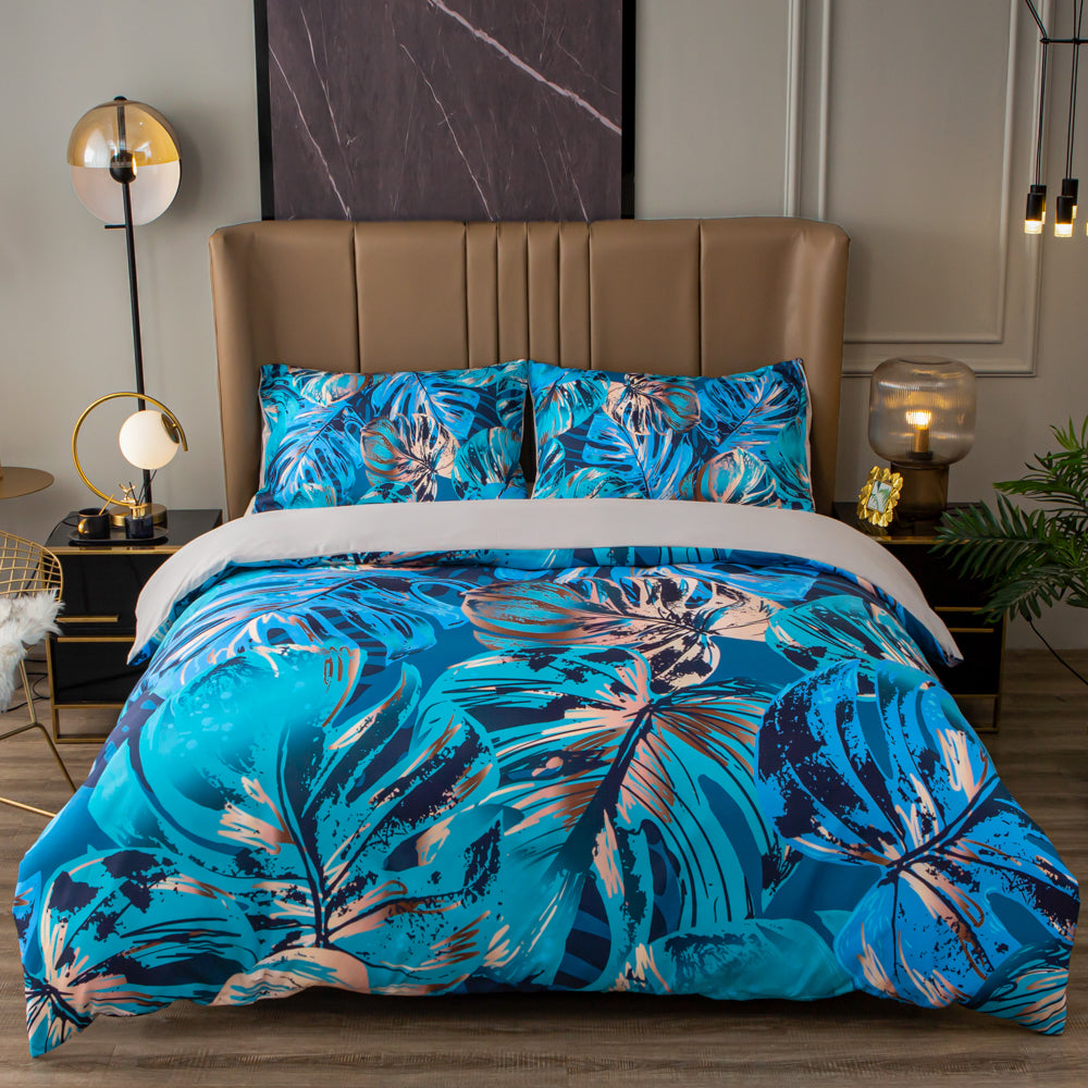 3D Blue Leaves Quilt Cover Set Bedding Set Duvet Cover Pillowcases 510