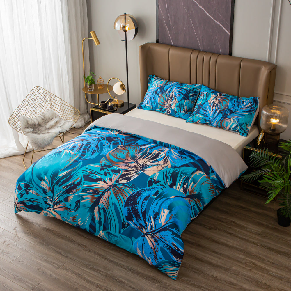3D Blue Leaves Quilt Cover Set Bedding Set Duvet Cover Pillowcases 510