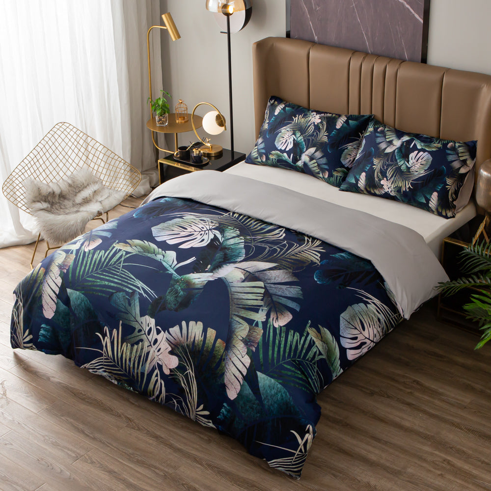 3D Blue Leaves Quilt Cover Set Bedding Set Duvet Cover Pillowcases 511