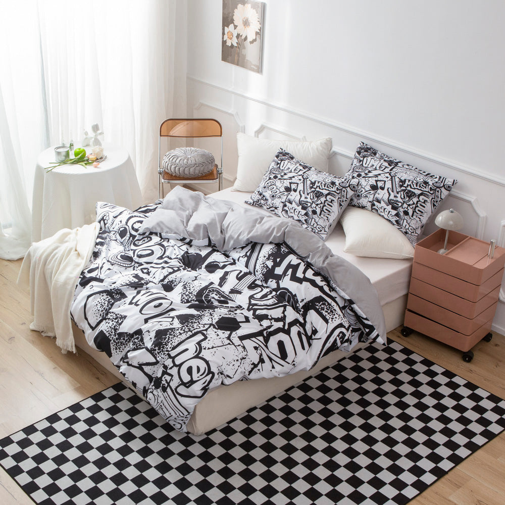 3D Black Graffiti Quilt Cover Set Bedding Set Duvet Cover Pillowcases 543