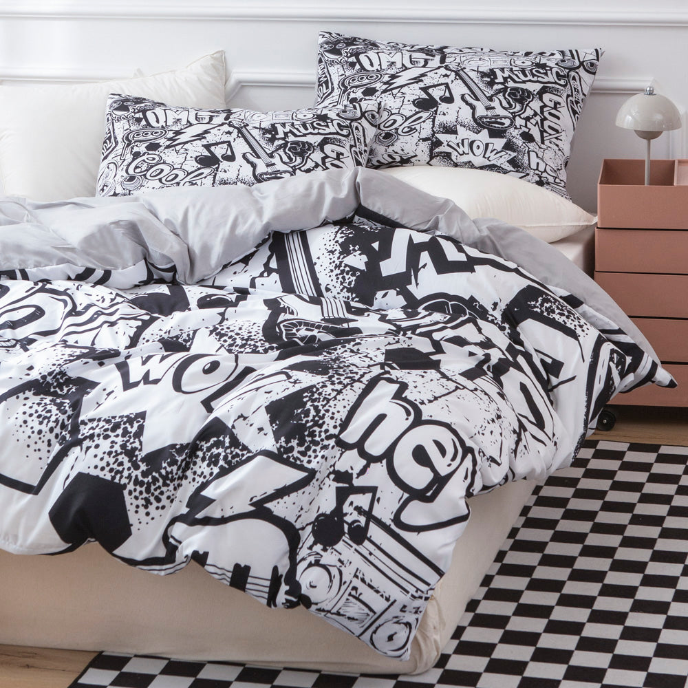 3D Black Graffiti Quilt Cover Set Bedding Set Duvet Cover Pillowcases 543