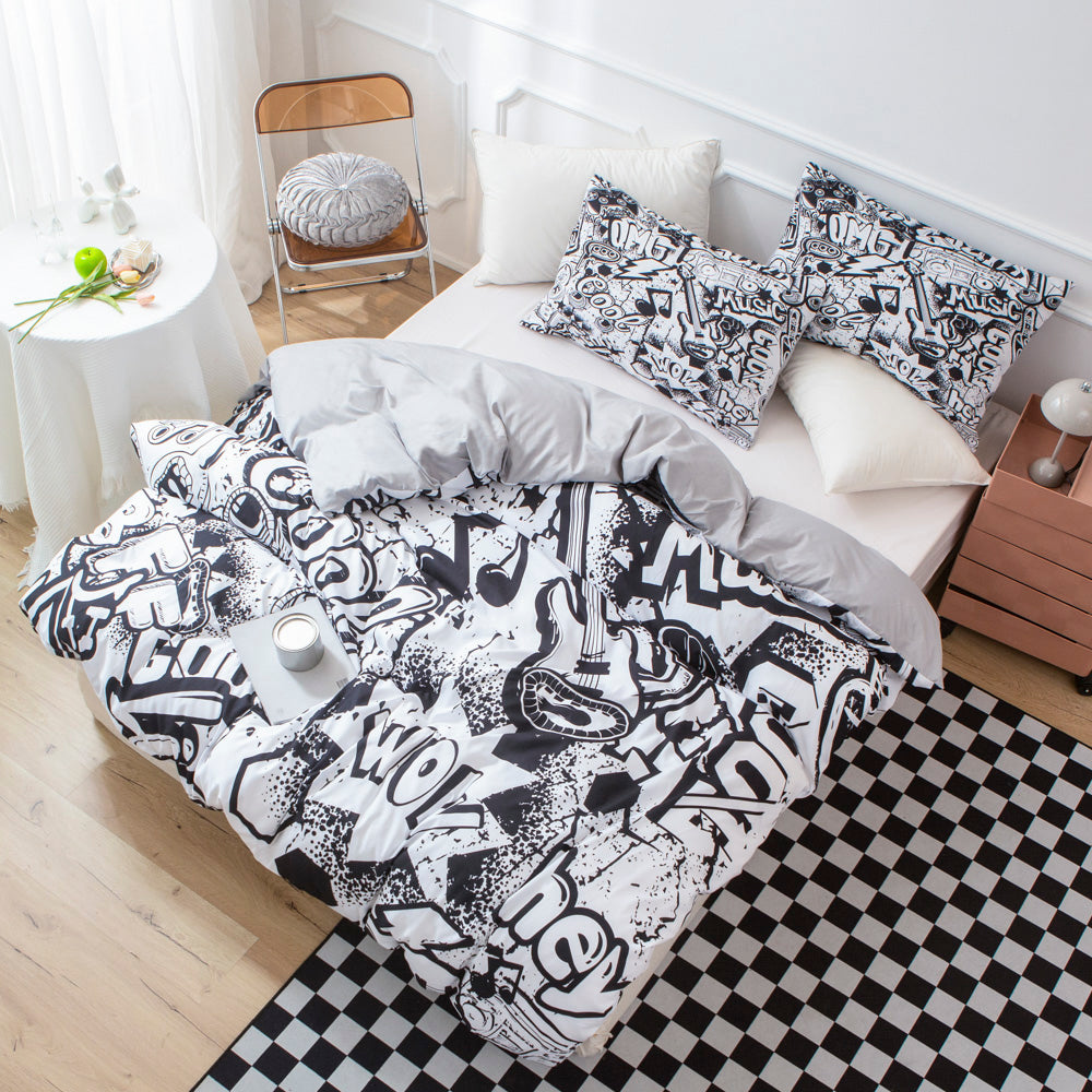 3D Black Graffiti Quilt Cover Set Bedding Set Duvet Cover Pillowcases 543