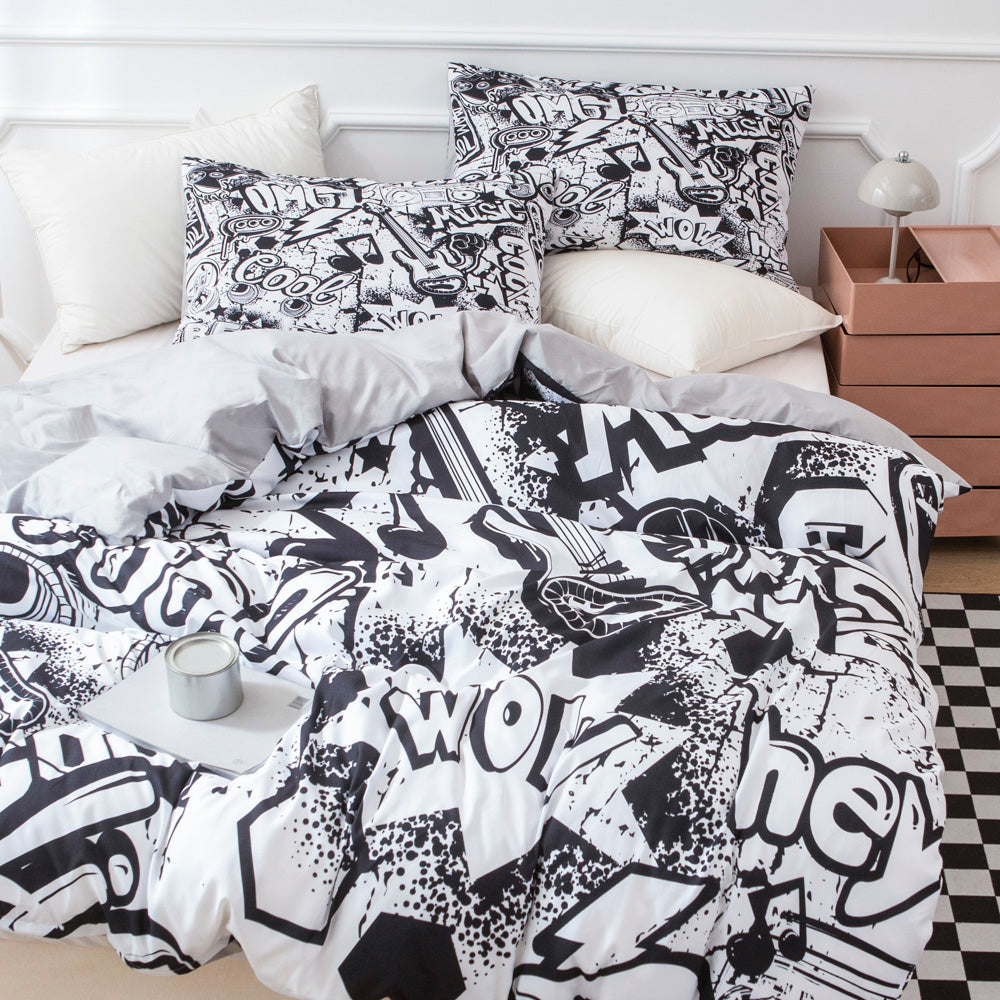 3D Black Graffiti Quilt Cover Set Bedding Set Duvet Cover Pillowcases 543