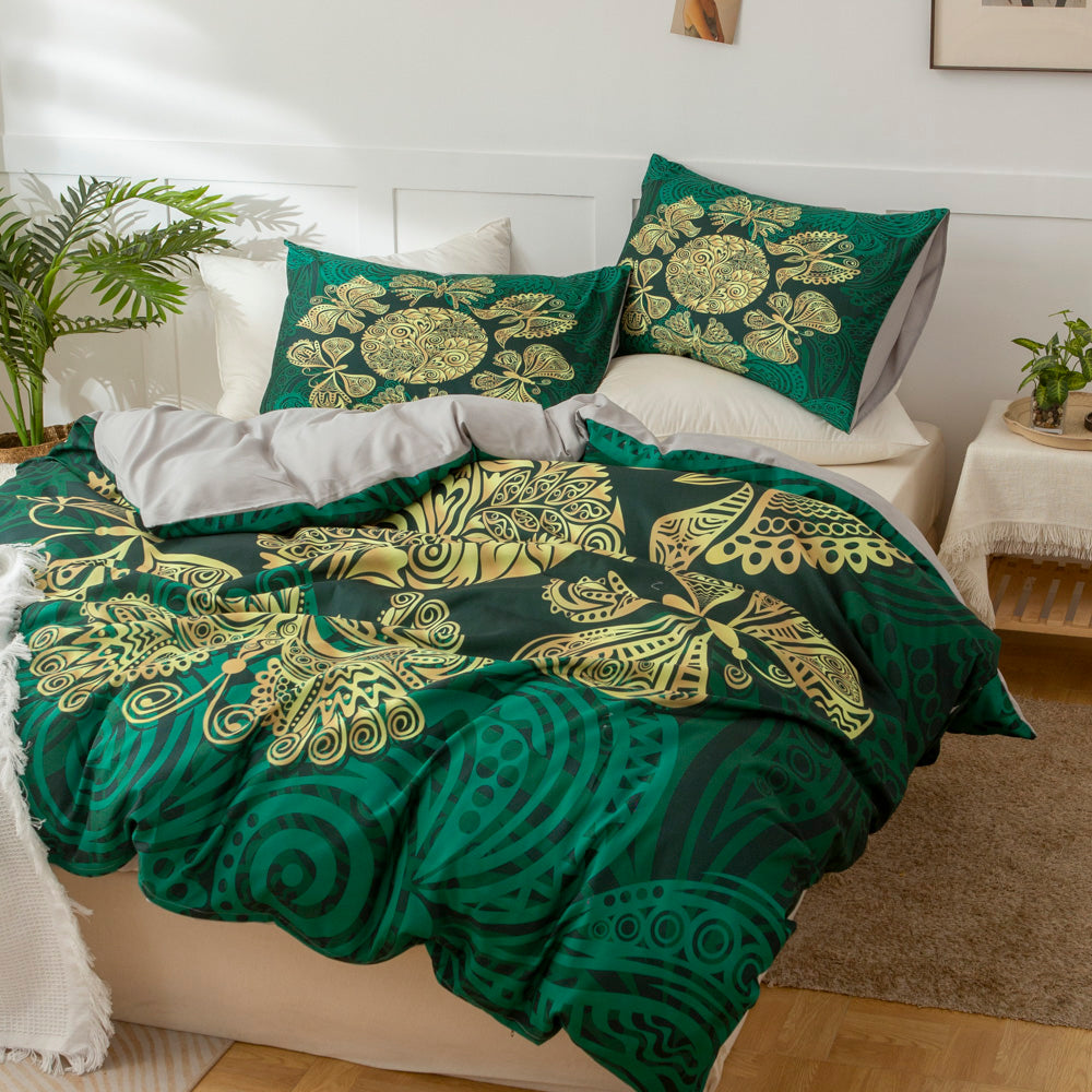 3D Butterfly Floral Green Gold Quilt Cover Set Bedding Set Duvet Cover Pillowcases 547
