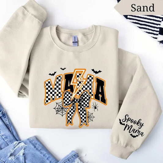 Halloween Spooky Mama Sweatshirt, Halloween Checkered Mama Sweatshirt, Halloween Bats and Spider Sweatshirt, Halloween Coquette Mama Sweater