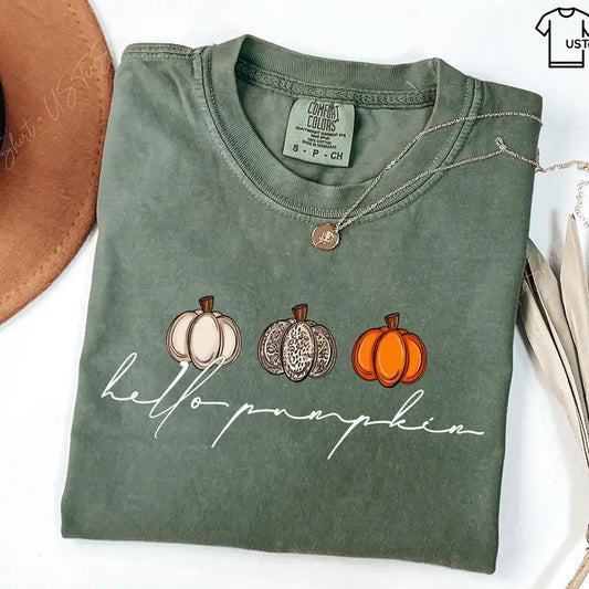 Hello Pumpkin Shirt, Womens Fall Shirts, Autumn Shirt, Pumpkin Lover Shirt, Fall Apparel, Fall Season Shirt, Fall Vibes Shirt