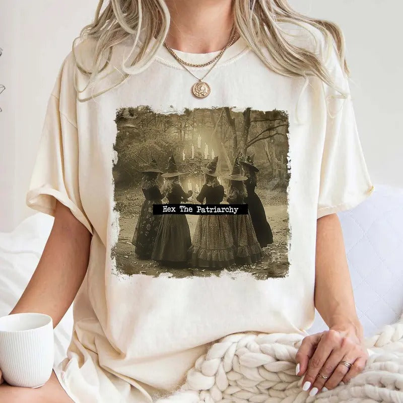 Hex The Patriarchy Shirt, Feminist Witch Shirt, Female Feminism Shirt, Feminist Witchy Halloween Shirt, Witchy Shirt Bookish Gift T-Shirt Shortsleeve Cotton Crewneck