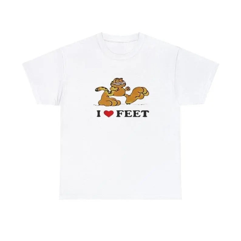 I LOVE FEET Garfield 2024- Sarcastic funny meme T-shirt cartoon Cute Graphic Tee Basic