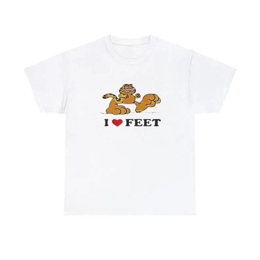 I LOVE FEET Garfield 2024- Sarcastic funny meme T-shirt cartoon Cute Graphic Tee Basic