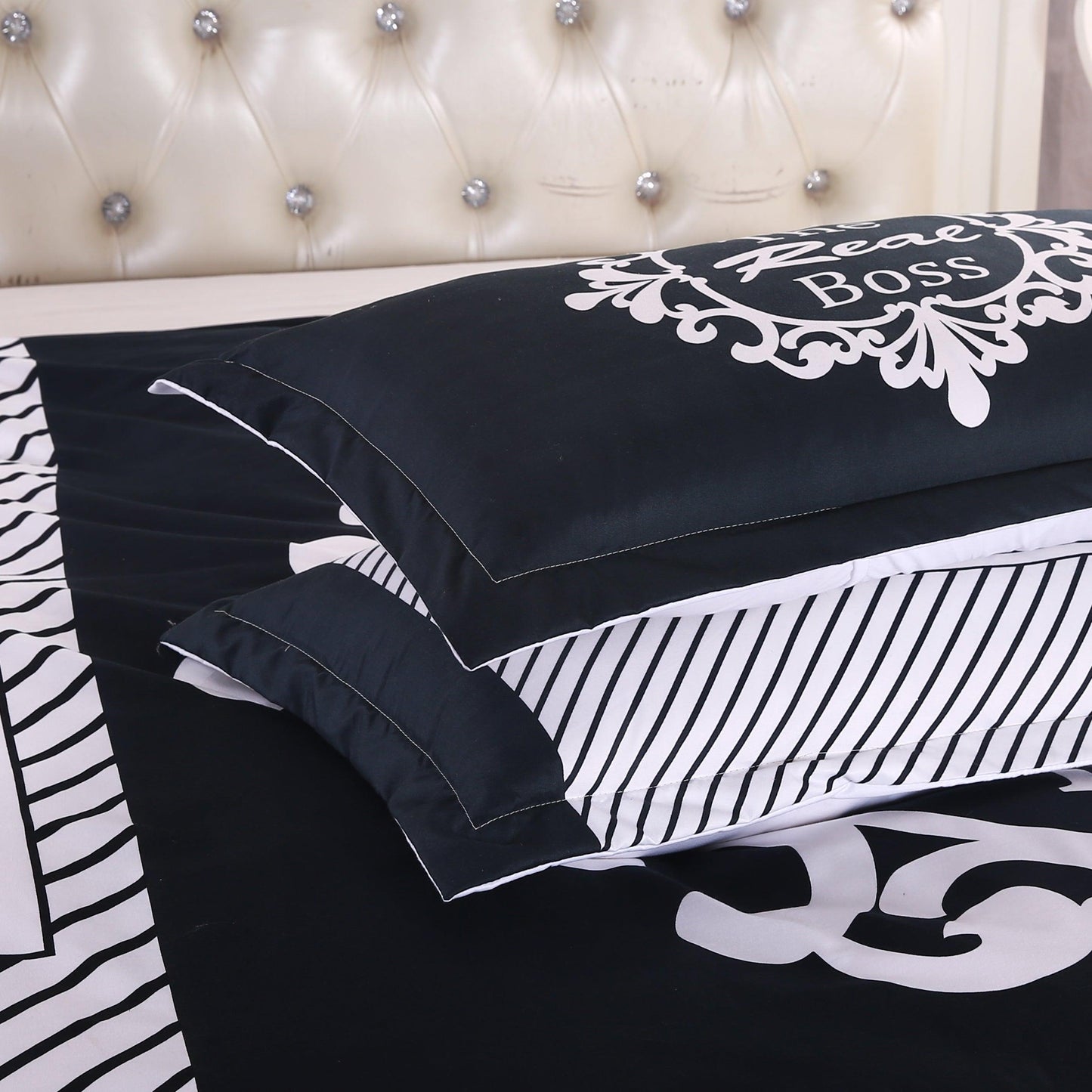3D Black Boss Quilt Cover Set Bedding Set Pillowcases 72