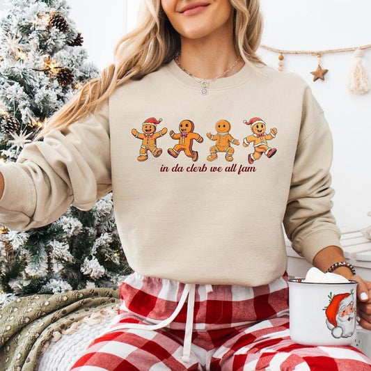 In Da Clerb We All Fam Christmas Sweatshirt, Gingerbread Christmas Shirt, Funny Christmas T-shirt, Santa Claus Tee, Christmas Hoodie