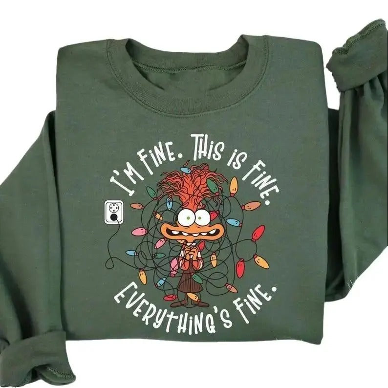 It's Fine This Is Fine Everything Is Fine Christmas Light Sweatshirt, Anxiety Christmas Lights Sweater, Inside Out Christmas Hoodie