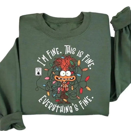 It's Fine This Is Fine Everything Is Fine Christmas Light Sweatshirt, Anxiety Christmas Lights Sweater, Inside Out Christmas Hoodie