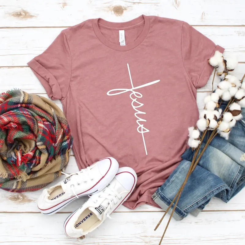 Jesus T-shirt Jesus Christian Shirt Jesus Shirt Vertical Cross Cross Jesus Cross Religious Shirt Church Disciple Lovegrace Faith Cotton Menswear