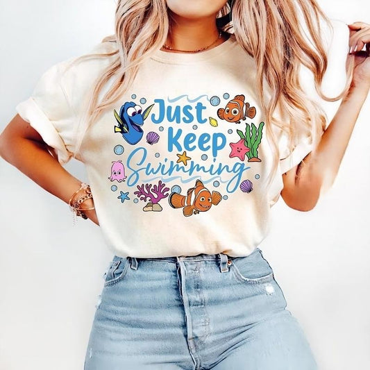 Just Keep Swimming Tshirt, Finding Nemo Shirt, Trendy Graphic Tee, Cartoon Family Shirt