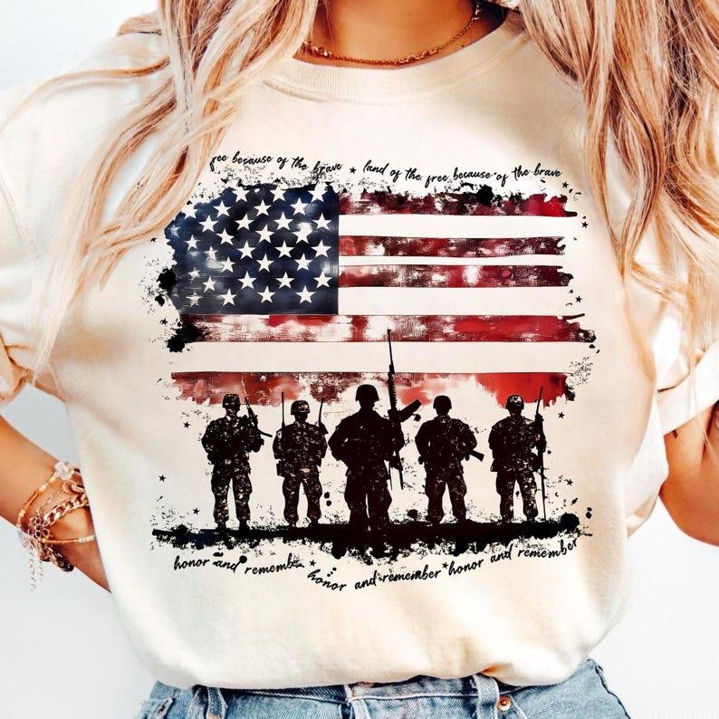 Land of the free shirt, Veterans day tshirt, honor and remember shirt, Patriotic tshirt, Independence Day shirt, 4th Of July tshirt, Retro 4th of july tshirt, Gift for Mom, Menswear Top, women top, Gift For menswear