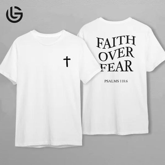 Latarshia Grant Store Faith Over Fear Shirt Christian Graphic Tee Psalms 118:6 Bible Verse Minimalist Religious T-Shirt Cotton Top