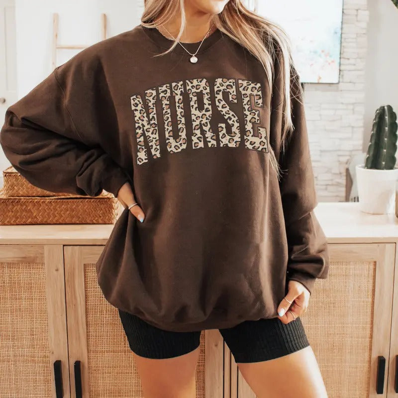 Leopard Nurse Sweatshirt, Healthcare Hospital Nurse Shirt, Nurse Shirt, Shirt for Nurse, Nursing Shirt for Nurse, ER RN Graduation Gift, Nurse Shirt, Nurse Appreciation Shirt