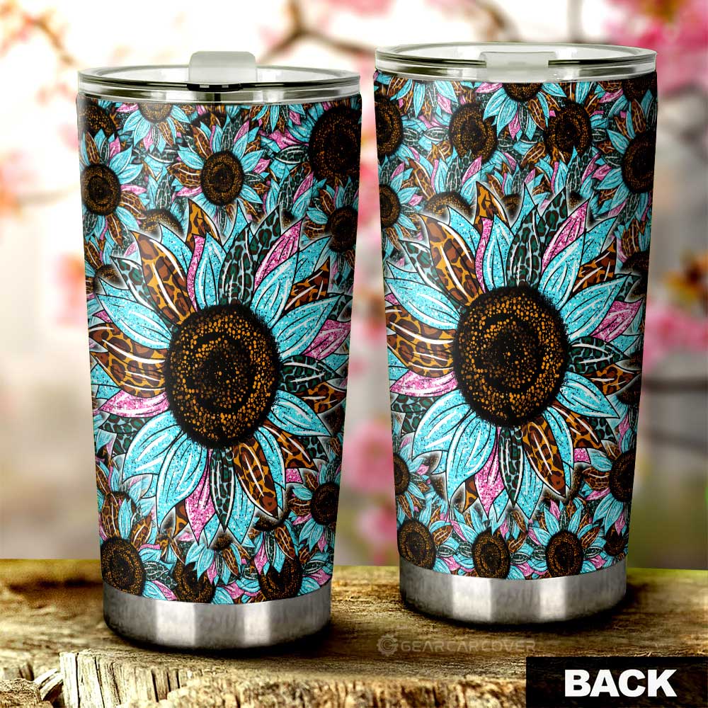 Leopard Tie Dye Sunflower Tumbler Cup Custom Car Decoration