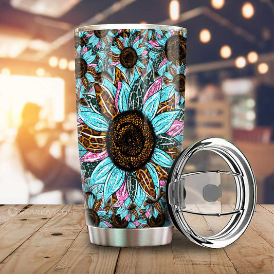 Leopard Tie Dye Sunflower Tumbler Cup Custom Car Decoration
