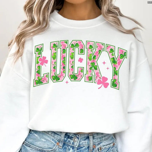 Lucky St Patrick's Day Sweatshirt, St Patricks day, Pink Shamrock, Retro Crewneck, Gift For Lovers,, Trendy Top